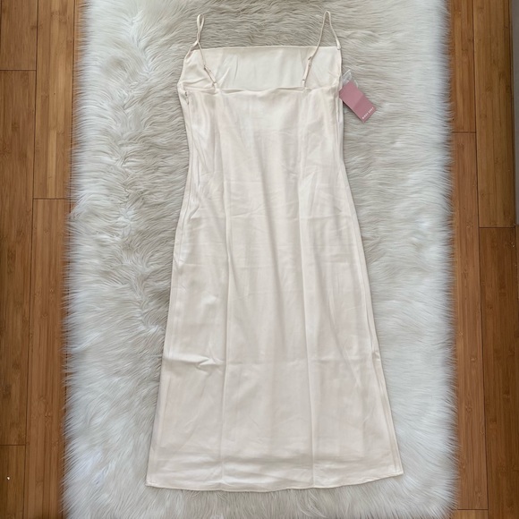 Birdy Grey Champagne Satin Sleeveless Cowl Neck Lisa Midi Bridesmaid Dress - Picture 7 of 12